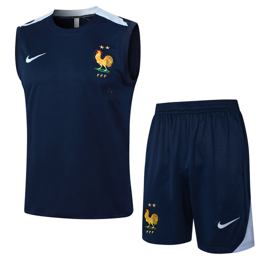 France Sleeveless Training Kit - Navy