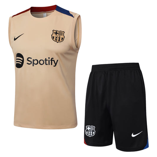 Barcelona Sleeveless Training Kit - Beige/Black