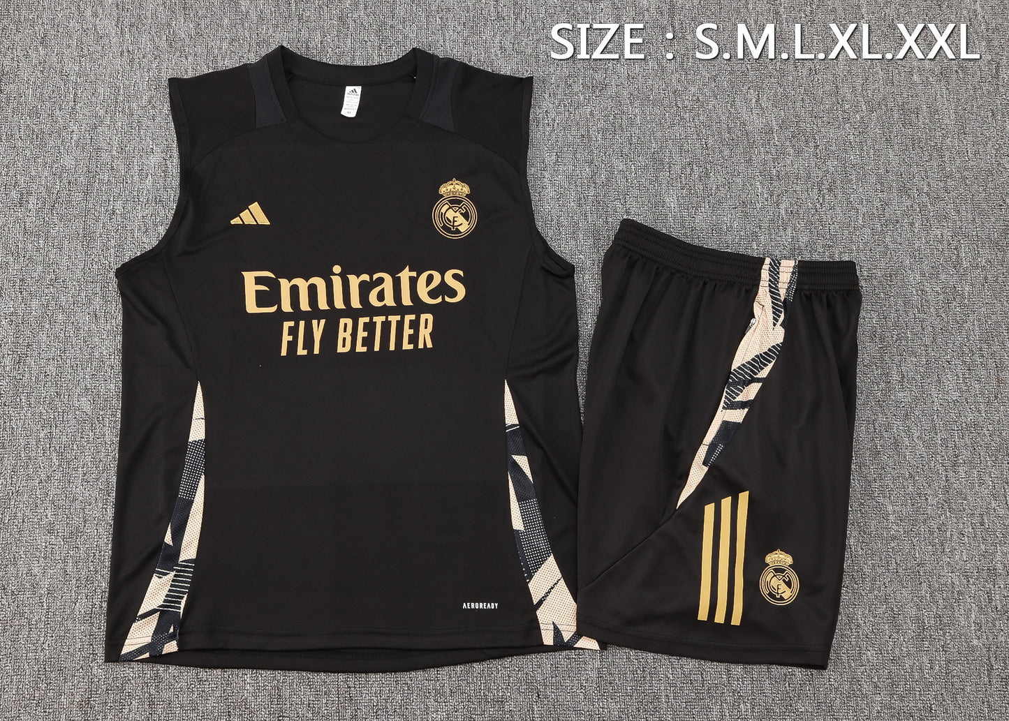 Real Madrid Sleeveless Training Kit - Black/Gold