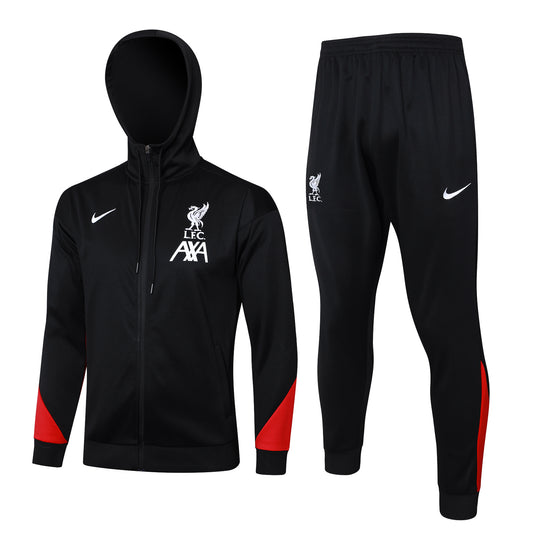 Liverpool Full Zip Hooded Tracksuit - Black/Red