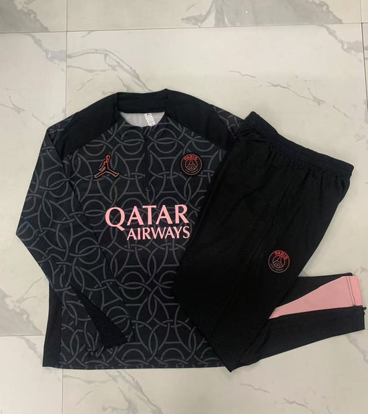 PSG 1/4 Zip Tracksuit Set Black/Grey/Pink