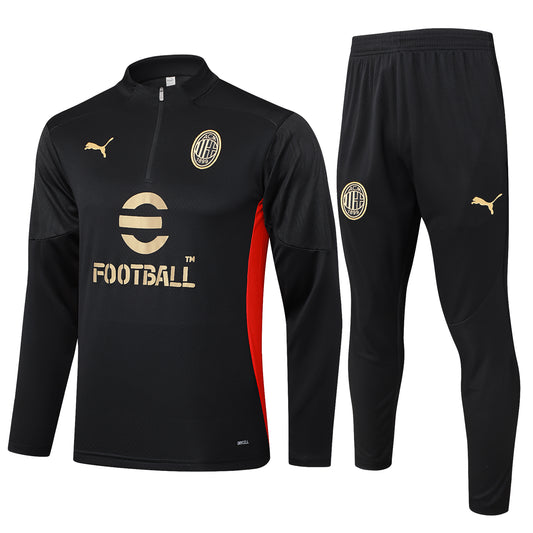 AC Milan 1/4 Zip Tracksuit Set Black/Red/Gold