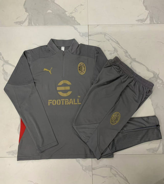 AC Milan 1/4 Zip Tracksuit Set Grey/Red/Gold