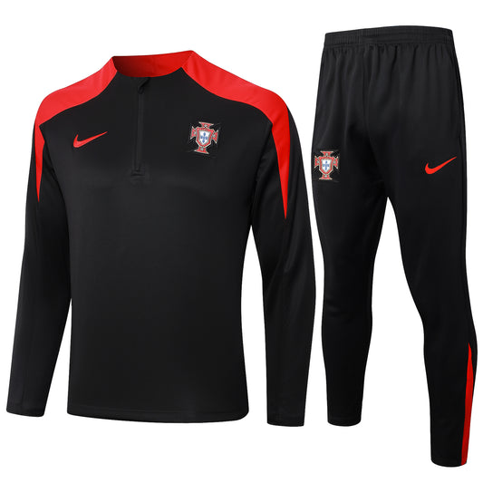 Portugal 1/4 Zip Tracksuit Set Black/Red