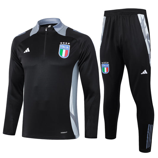 Italy 1/4 Zip Tracksuit Set Black/Grey